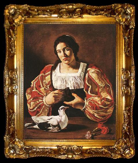 framed  CECCO DEL CARAVAGGIO Woman with a Dove sdv, ta009-2